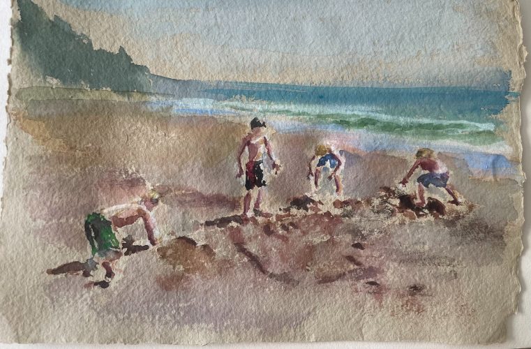 Boys on the Beach, Lost Coast, Ca, Watercolor, 8 x 10 $500